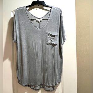 Pink Rose Gray Loose V Neck T-shirt